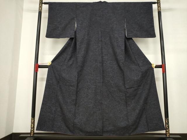 平和屋着物●結城紬　80亀甲　流水風景花文　正絹　逸品　AABE0249ck
