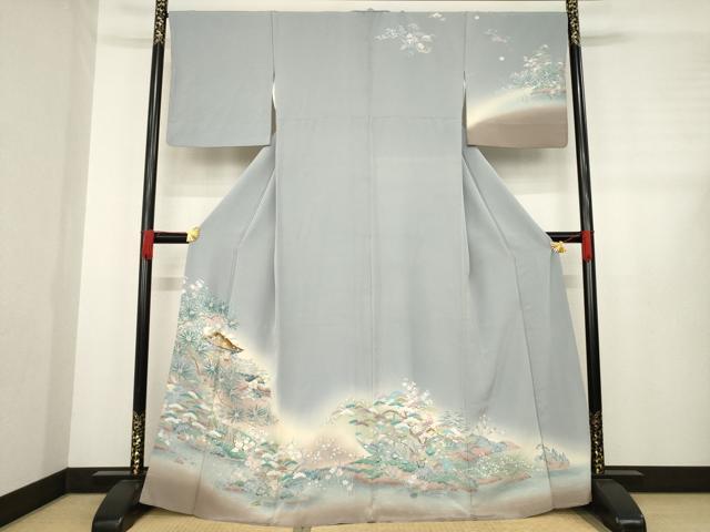 平和屋着物●訪問着 風景花文 暈し染め 正絹 逸品 AABE0251ck