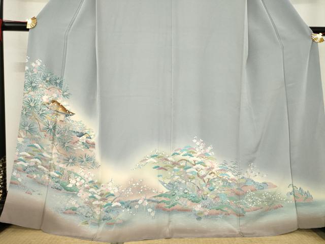 平和屋着物●訪問着 風景花文 暈し染め 正絹 逸品 AABE0251ck