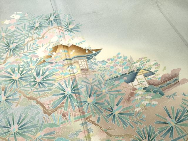 平和屋着物●訪問着 風景花文 暈し染め 正絹 逸品 AABE0251ck