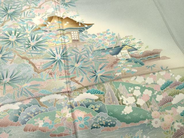平和屋着物●訪問着 風景花文 暈し染め 正絹 逸品 AABE0251ck