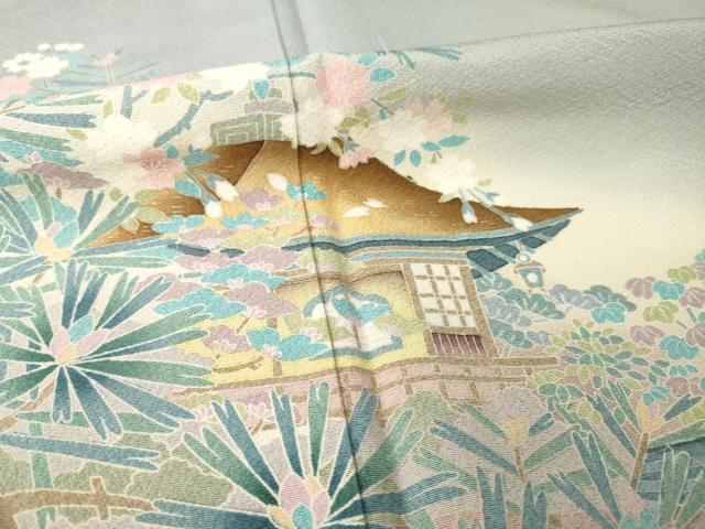 平和屋着物●訪問着 風景花文 暈し染め 正絹 逸品 AABE0251ck