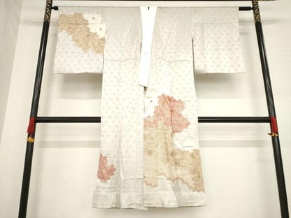 平和屋着物●長襦袢 無双仕立て 絞り 刺繍 道長花文 金彩 正絹 逸品 AABE0254ck