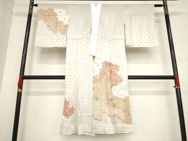 平和屋着物●長襦袢 無双仕立て 絞り 刺繍 道長花文 金彩 正絹 逸品 AABE0254ck