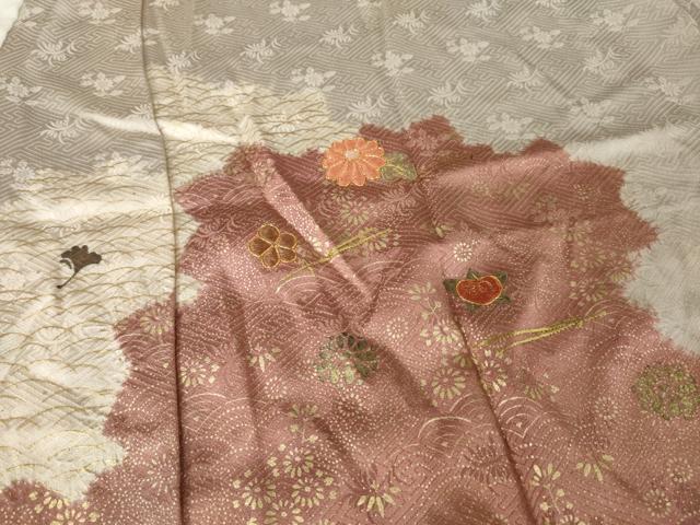 平和屋着物●長襦袢 無双仕立て 絞り 刺繍 道長花文 金彩 正絹 逸品 AABE0254ck