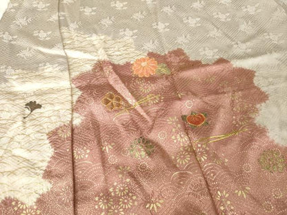 平和屋着物●長襦袢 無双仕立て 絞り 刺繍 道長花文 金彩 正絹 逸品 AABE0254ck