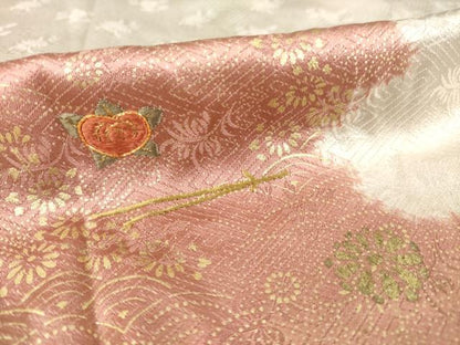 平和屋着物●長襦袢 無双仕立て 絞り 刺繍 道長花文 金彩 正絹 逸品 AABE0254ck