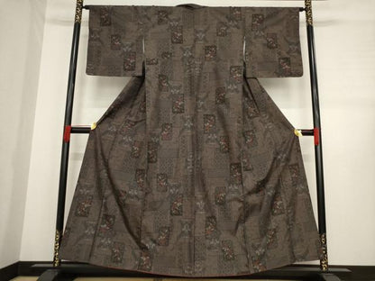平和屋着物●上質な紬　短冊花文　正絹　逸品　AABE0255ck