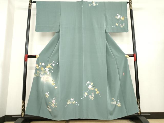 平和屋着物●訪問着　友禅　作家物　草花文　暈し染め　正絹　逸品　AABE0271ck