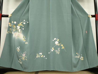 平和屋着物●訪問着　友禅　作家物　草花文　暈し染め　正絹　逸品　AABE0271ck