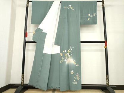 平和屋着物●訪問着　友禅　作家物　草花文　暈し染め　正絹　逸品　AABE0271ck