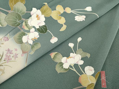 平和屋着物●訪問着　友禅　作家物　草花文　暈し染め　正絹　逸品　AABE0271ck