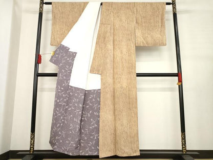 平和屋着物●上質な小紋　お召地　杢目文　正絹　逸品　AABE0272ck