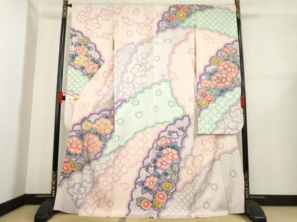 平和屋着物●豪華振袖　雪輪重ね花文　正絹　逸品　AABE0276ck