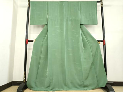 平和屋着物●上質な色無地　仕覆　器物文　老竹色　正絹　逸品　AABE0277ck
