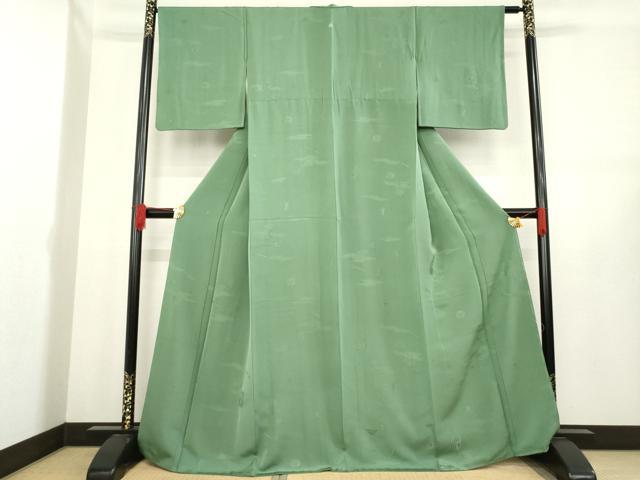 平和屋着物●上質な色無地　仕覆　器物文　老竹色　正絹　逸品　AABE0277ck