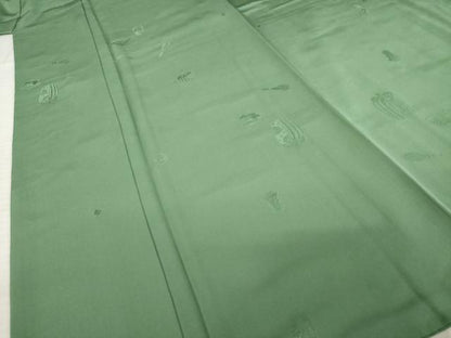 平和屋着物●上質な色無地　仕覆　器物文　老竹色　正絹　逸品　AABE0277ck