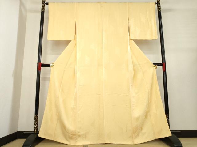 平和屋着物●上質な色無地　葉尽くし地紋　萱草色　正絹　逸品　AABE0283ck