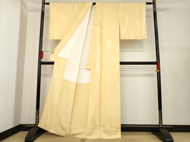 平和屋着物●上質な色無地　葉尽くし地紋　萱草色　正絹　逸品　AABE0283ck