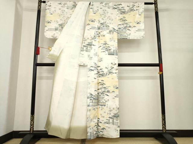 平和屋着物●本場染大島紬　訪問着　風景文　正絹　逸品　AABE0289ck