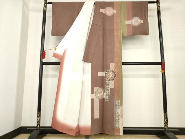 平和屋着物●訪問着　狩猟花鳥文　正絹　逸品　AABE0293ck