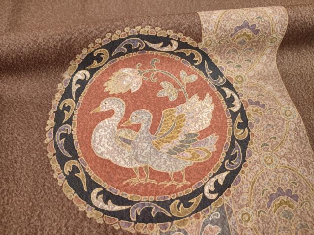 平和屋着物●訪問着　狩猟花鳥文　正絹　逸品　AABE0293ck