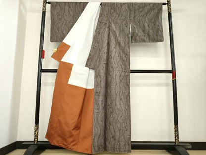 平和屋着物●本場大島紬 一元7マルキ 幾何学文様 正絹 逸品 AABE0320ck