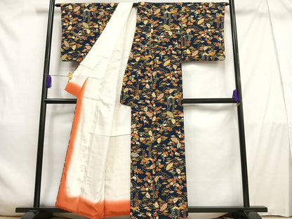 平和屋着物■上質な小紋　扇草花文　正絹　逸品　AABE0341oa