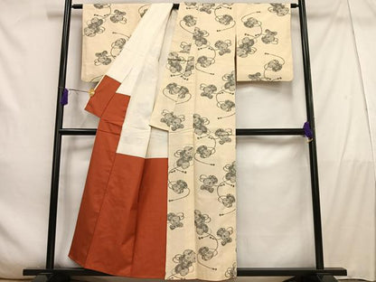 平和屋着物■小千谷紬　鼓文　正絹　逸品　AABE0364oa