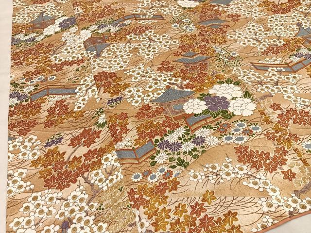 平和屋着物■上質な小紋　風景花文　正絹　逸品　AABE0366oa
