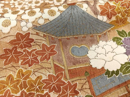 平和屋着物■上質な小紋　風景花文　正絹　逸品　AABE0366oa
