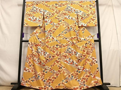 平和屋着物■上質な小紋　刺繍　草花文　金彩　正絹　逸品　AABE0369oa