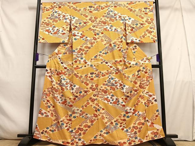 平和屋着物■上質な小紋　刺繍　草花文　金彩　正絹　逸品　AABE0369oa