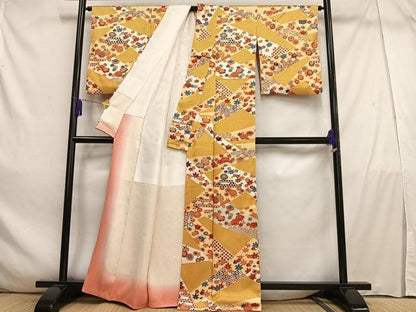 平和屋着物■上質な小紋　刺繍　草花文　金彩　正絹　逸品　AABE0369oa