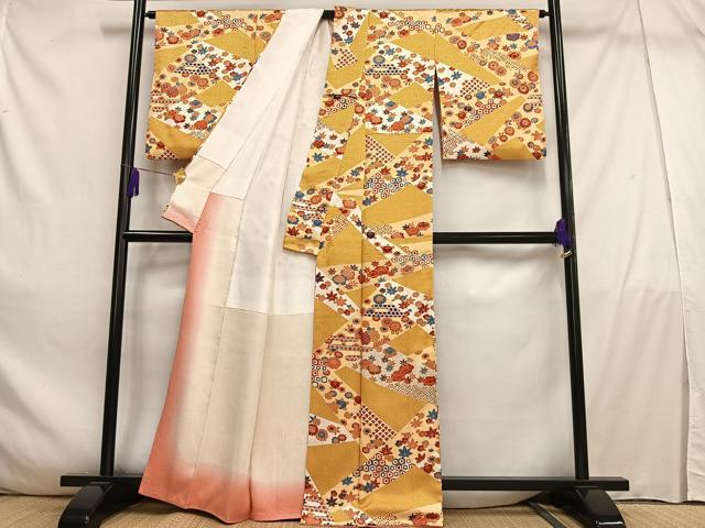 平和屋着物■上質な小紋　刺繍　草花文　金彩　正絹　逸品　AABE0369oa