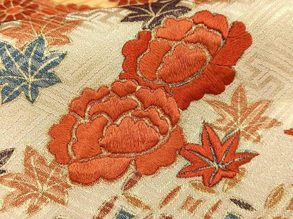 平和屋着物■上質な小紋　刺繍　草花文　金彩　正絹　逸品　AABE0369oa