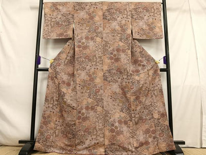 平和屋着物■上質な小紋　草花文　鬼しぼ縮緬　正絹　逸品　AABE0397oa