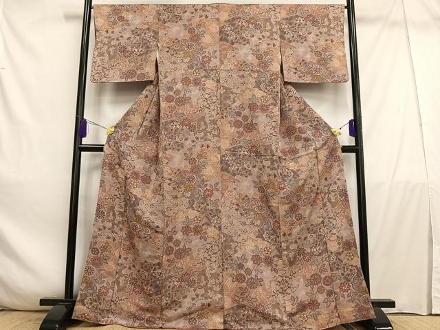 平和屋着物■上質な小紋　草花文　鬼しぼ縮緬　正絹　逸品　AABE0397oa
