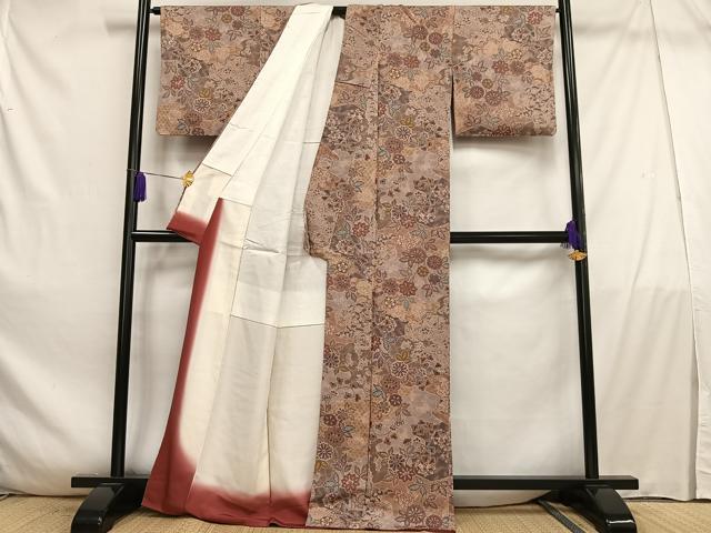 平和屋着物■上質な小紋　草花文　鬼しぼ縮緬　正絹　逸品　AABE0397oa