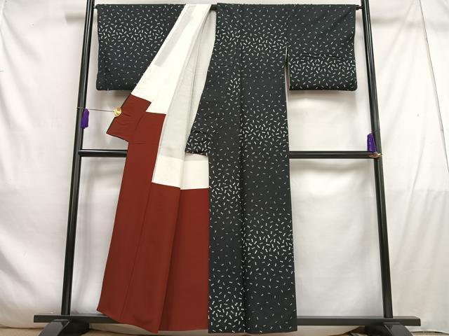 平和屋着物●上質な小紋　竹尽くし　黒地　正絹　逸品　AABD1639ck 平和屋着物□上質な小紋 竹文 黒地 正絹 逸品 AABE0404oa