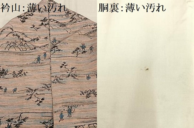 平和屋着物■上質な小紋　手描き　風景人物文　正絹　逸品　AABE0405oa