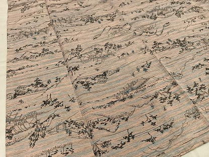 平和屋着物■上質な小紋　手描き　風景人物文　正絹　逸品　AABE0405oa
