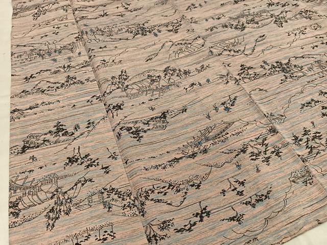 平和屋着物■上質な小紋　手描き　風景人物文　正絹　逸品　AABE0405oa
