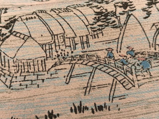 平和屋着物■上質な小紋　手描き　風景人物文　正絹　逸品　AABE0405oa