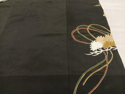 平和屋着物■豪華黒留袖　駒刺繍　檜扇鳳凰松文　金銀糸　金彩　正絹　逸品　AABE0407oa