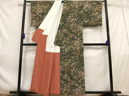 平和屋着物■上質な小紋　風景草花文　正絹　逸品　AABE0411oa