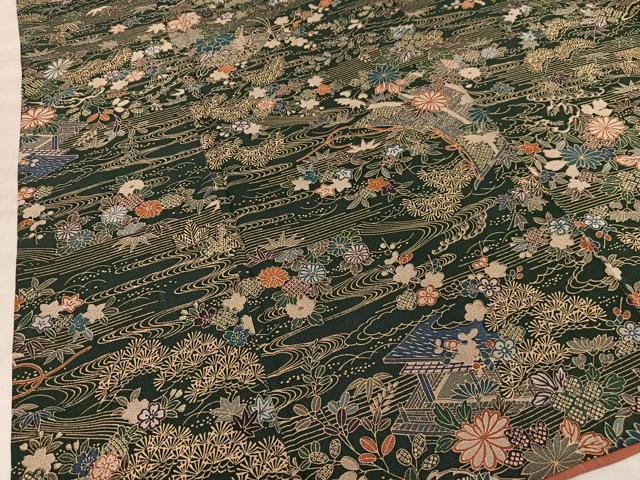 平和屋着物■上質な小紋　風景草花文　正絹　逸品　AABE0411oa