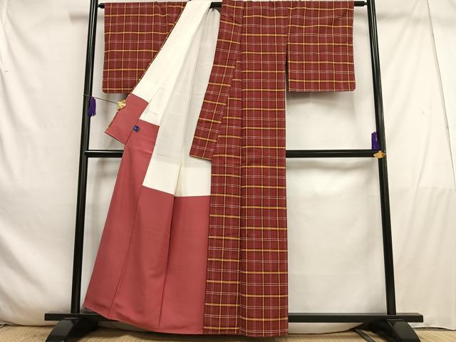 平和屋着物■上質な紬　格子　やまと誂製　正絹　逸品　AABE0417oa