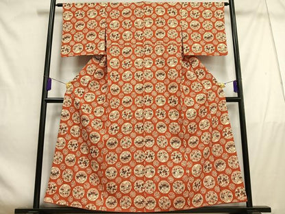 平和屋着物■上質な小紋　型染め　草花文　紬地　正絹　逸品　AABE0419oa