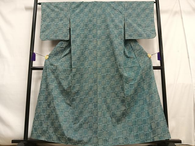 平和屋着物■上質な紬　80亀甲　変わり市松文　正絹　逸品　AABE0445oa